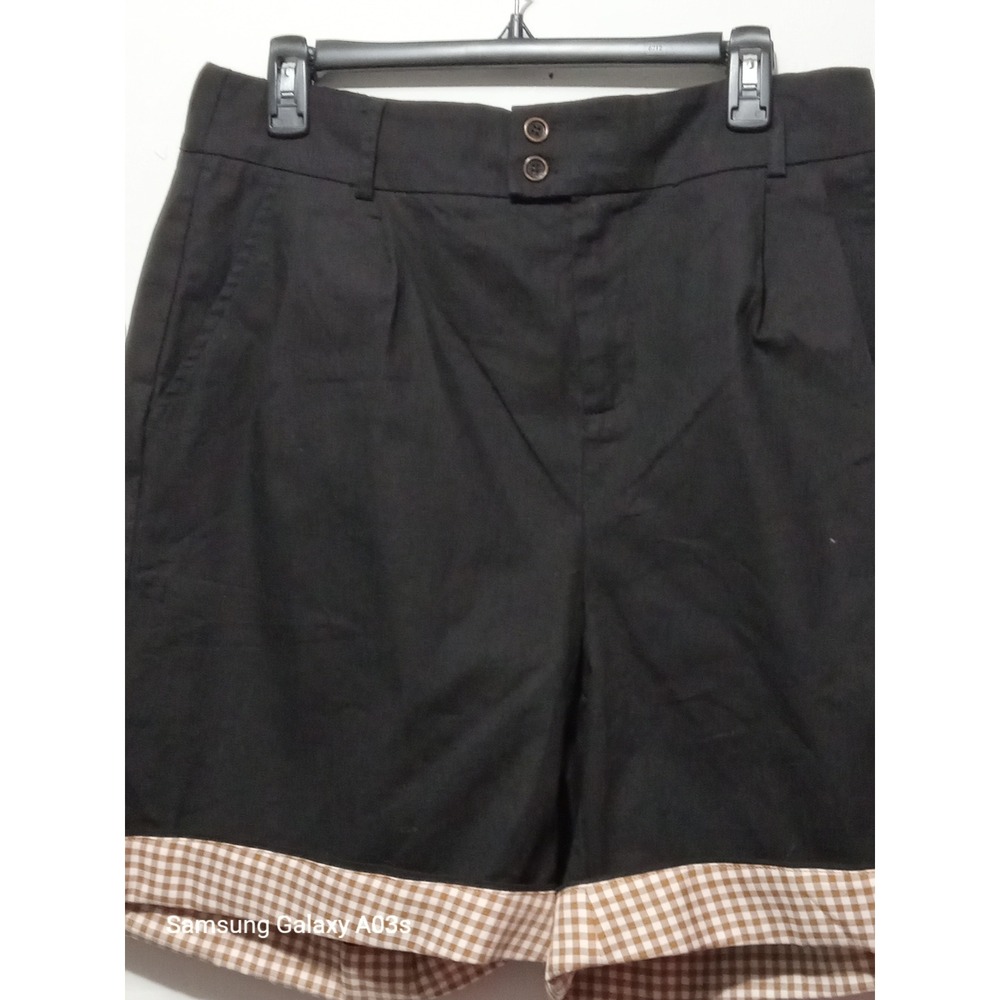 Belle Pogue Black Shorts Gingham Cuff Pleated High Waist Career Casual Size  2XL